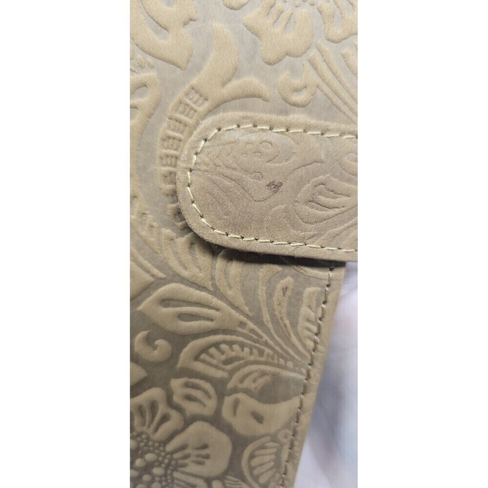 Tooled Embossed Soft Leather Wallet Credit Card BiFold Checkbook Tan RFID Floral - Picture 3 of 12